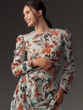 NWT Banjanan Anthropologie Vincent Puff Sleeves Floral Blouse Size Small